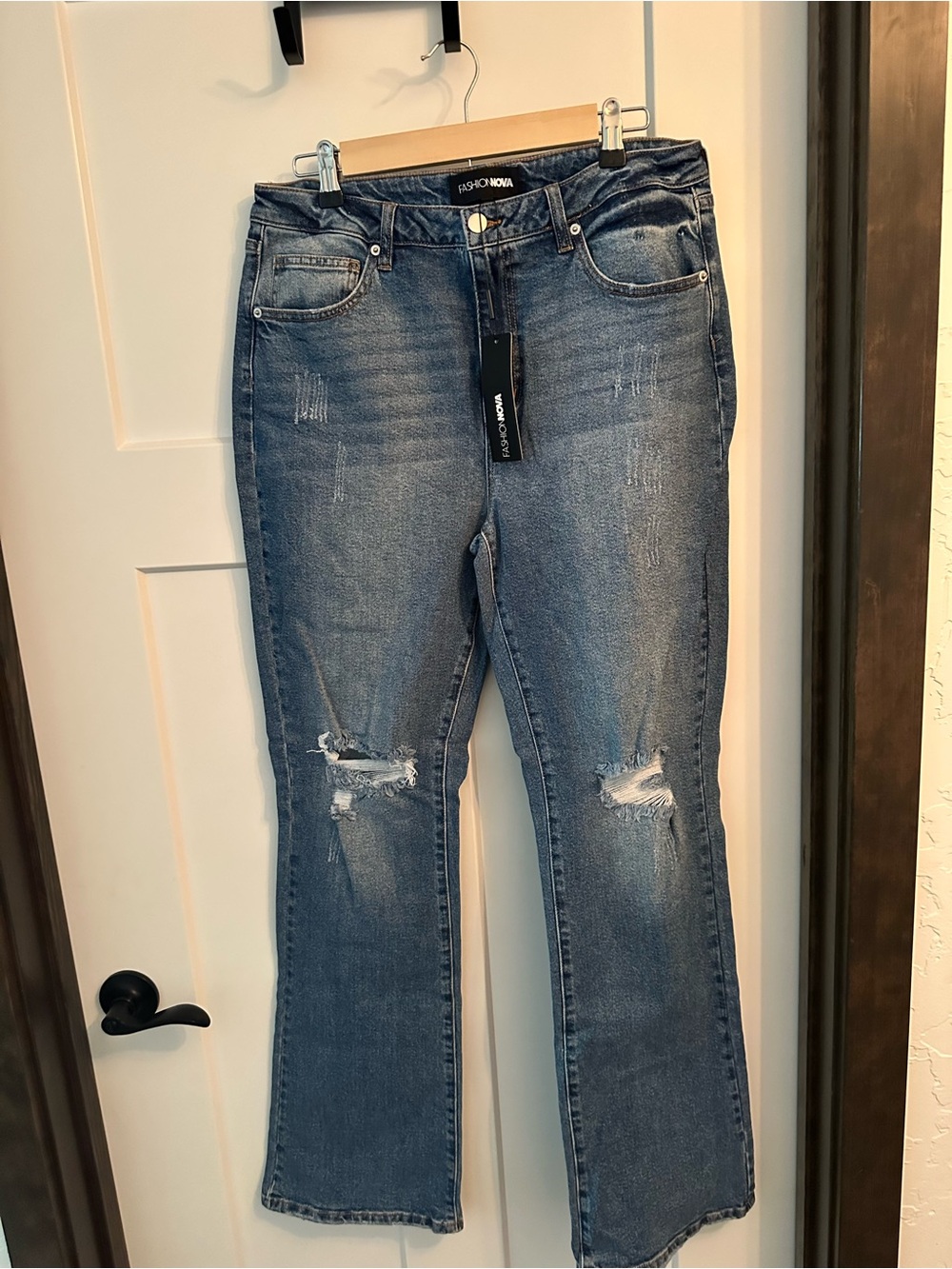 Fashion Nova Women's Mid-Blue High-Rise Flare Jeans